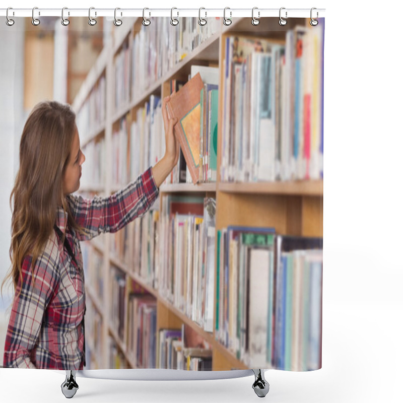 Personality  Pretty Student Placing Book In Shelf Shower Curtains