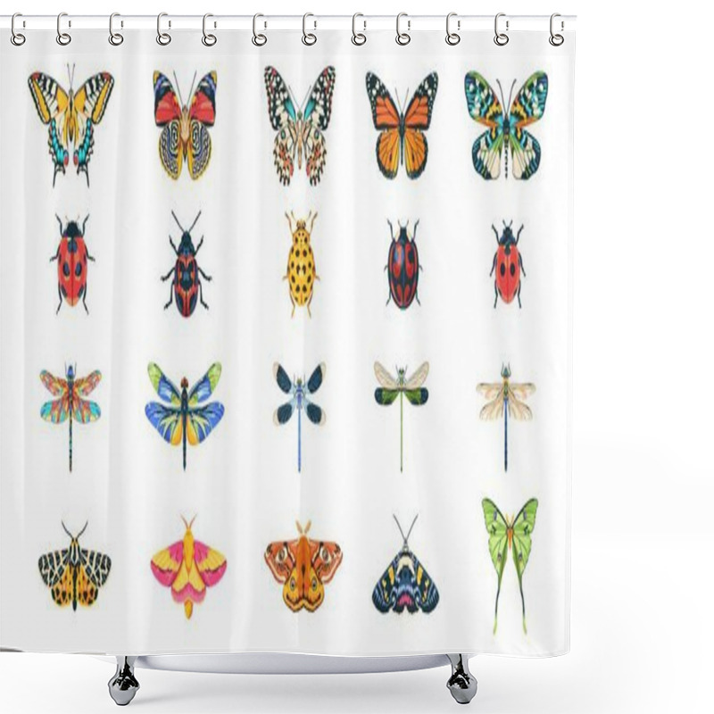 Personality  Bug Exotic Insects Cartoon Set Illustration Isolated Shower Curtains