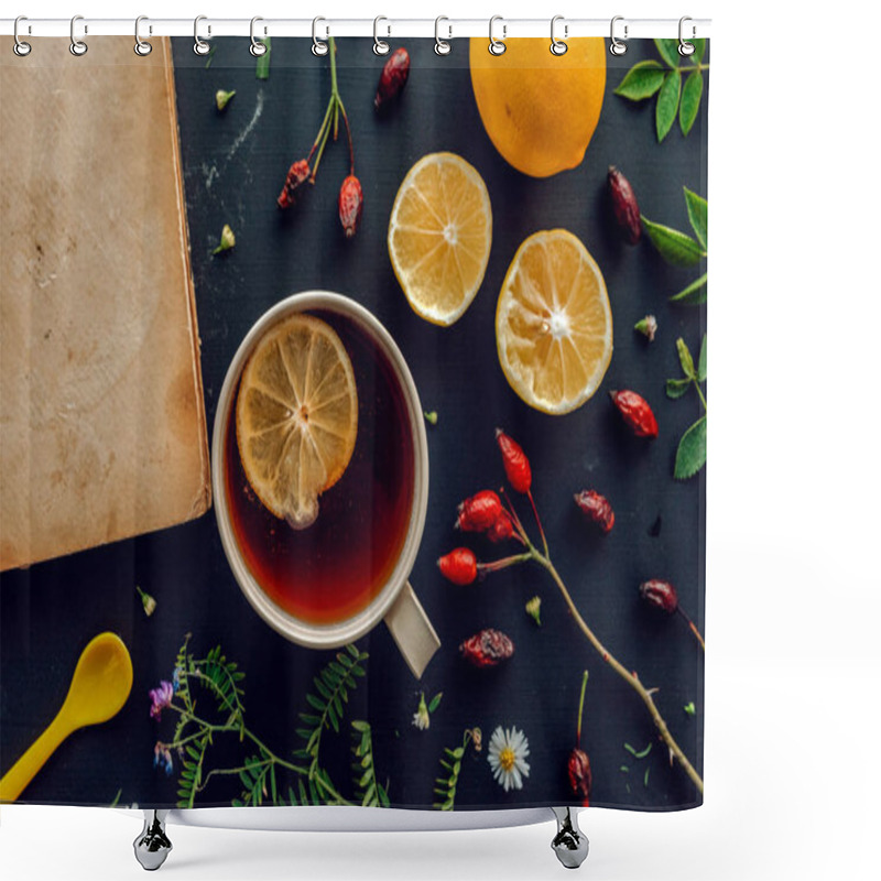 Personality  Herbal Medicine Flat Lay Top View Shower Curtains