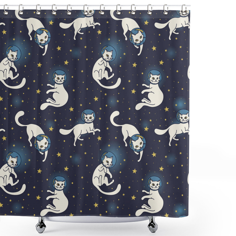 Personality  Cute Doodle Cat-astronauts Floating In Space Shower Curtains