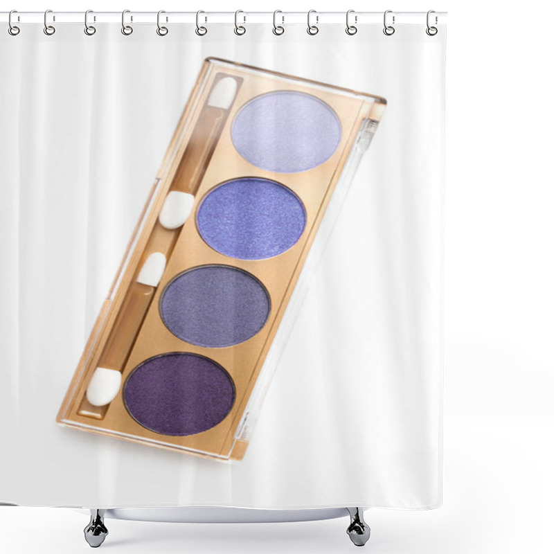 Personality  Top View Of Case With Different Shaded Purple Cosmetic Eye Shadows Isolated On White Shower Curtains