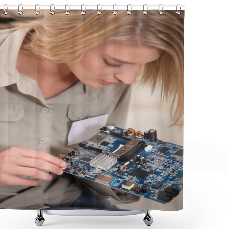 Personality  Female Computer Technician Holding Circuit Board Shower Curtains