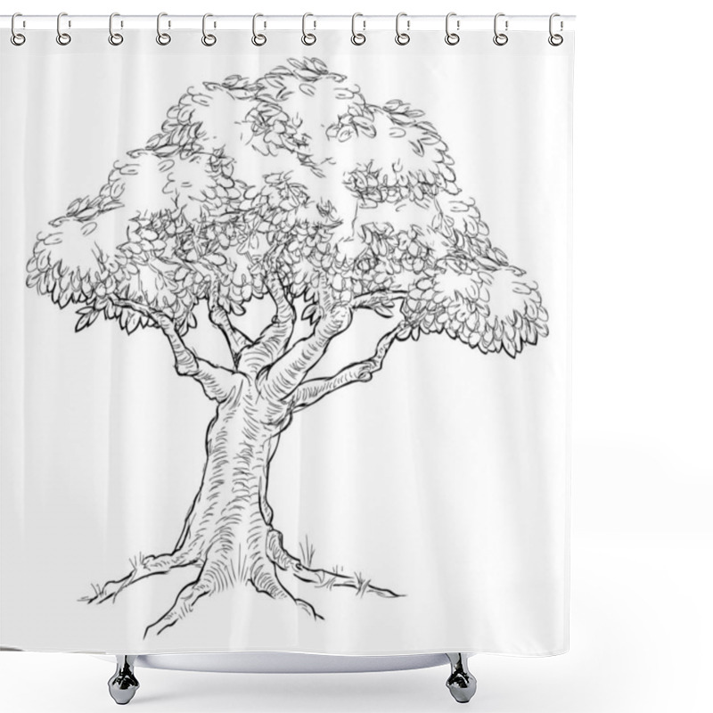 Personality  Woodcut Sketch Style Tree Shower Curtains