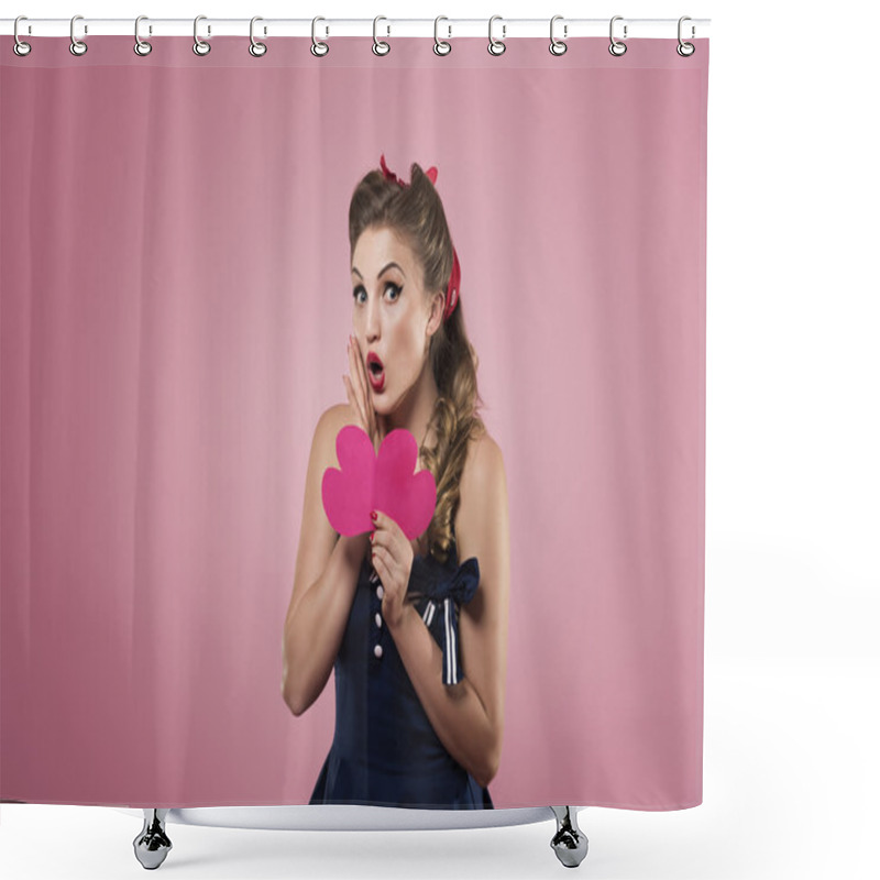 Personality  Pin Up Girl With Pink Paper Hearts Shower Curtains