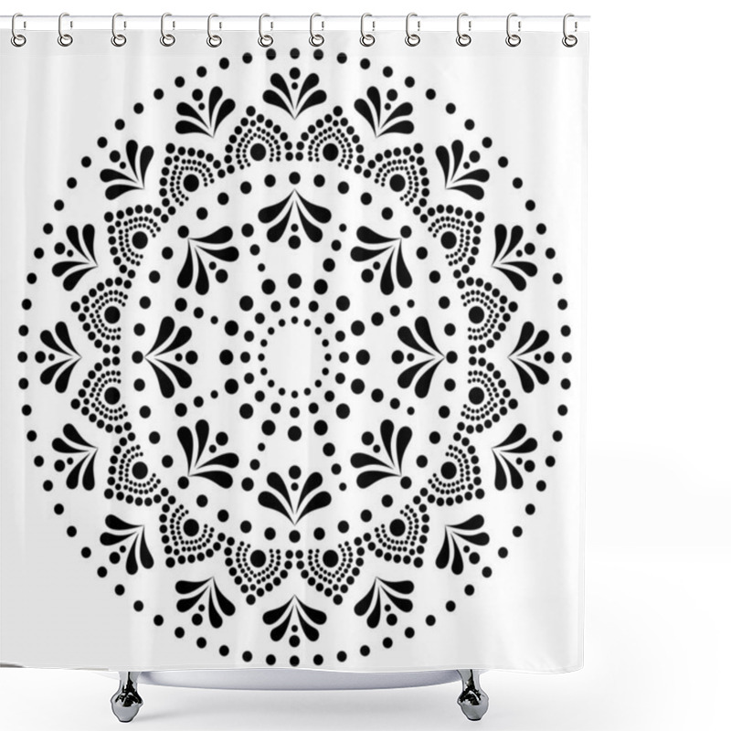 Personality  Mandala Dot Painting Vector Design, Aboriginal Dot Art Style, Australian Folk Art Boho Style In Black On White Background  Shower Curtains