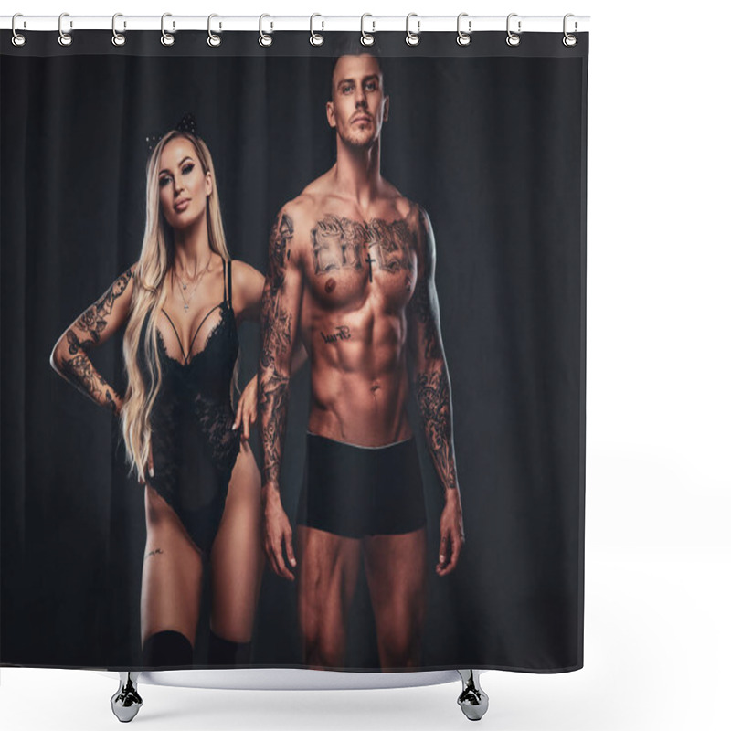 Personality  Beautiful Couple, Posing In Studio. Shower Curtains