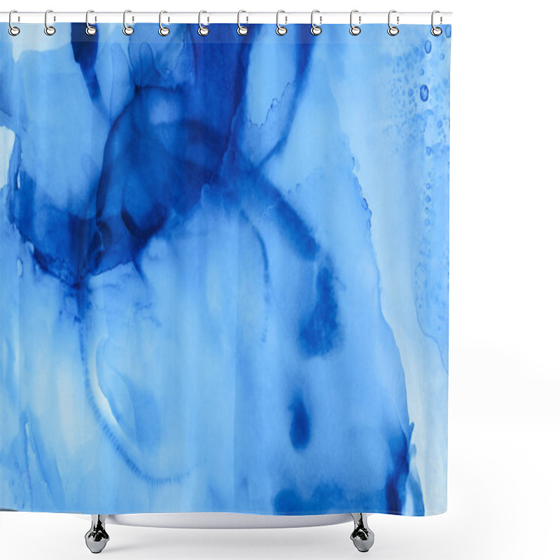 Personality  Textured Blue Splashes Of Alcohol Ink As Abstract Background Shower Curtains