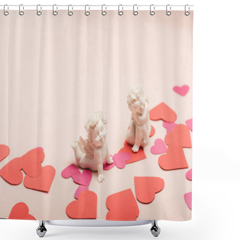 Personality  Love And Holiday Concept: Hearts And Cupids Shower Curtains