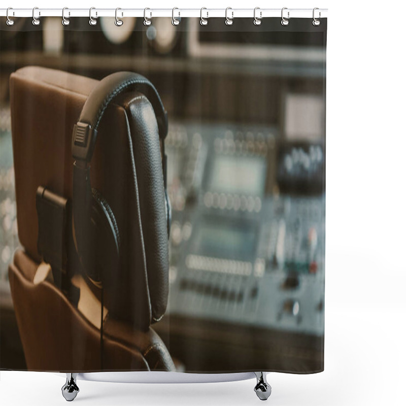 Personality  Headphones Hanging On Armchair At Recording Studio Shower Curtains