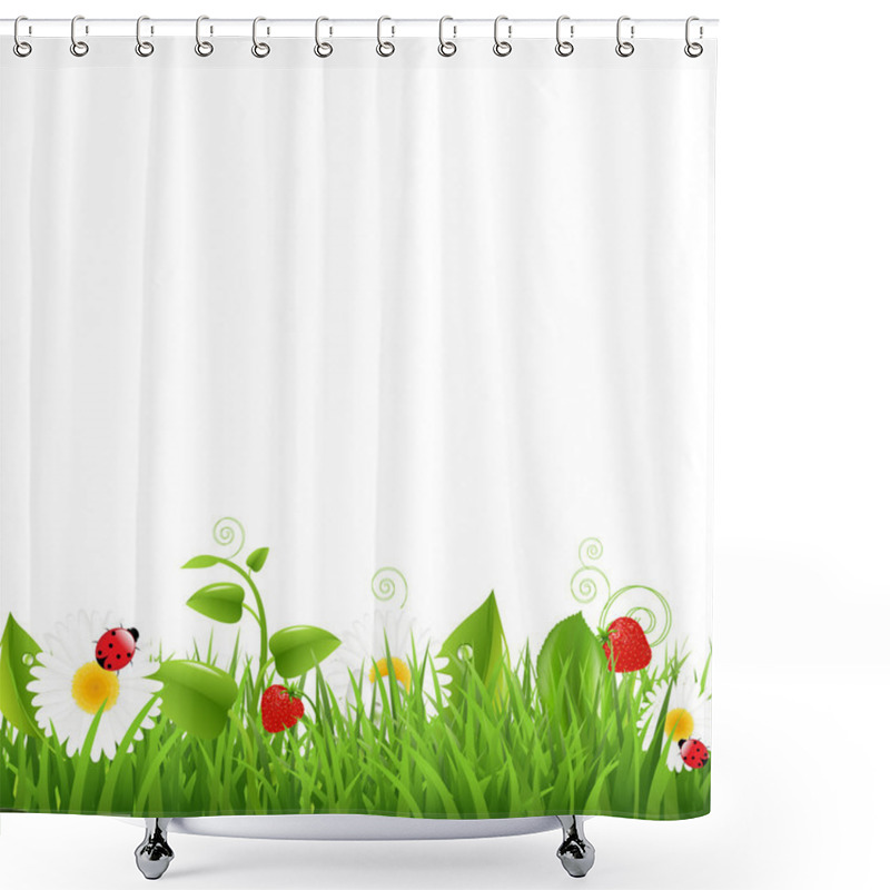 Personality  Grass Border With Ladybug And Leaf Shower Curtains