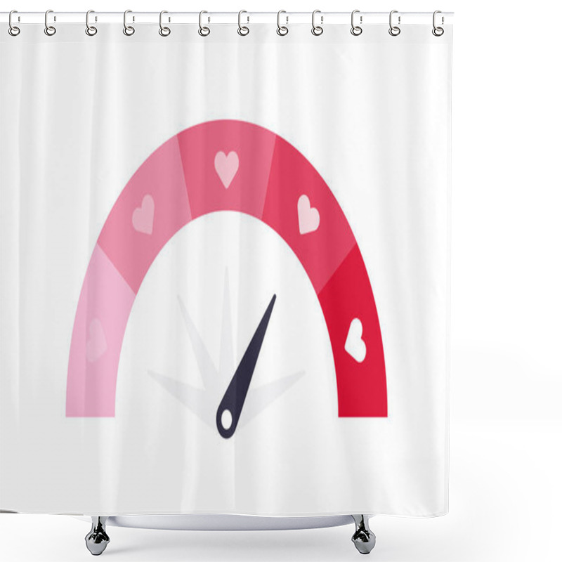 Personality  Love Meter Emotion Concept. Vector Flat Illustration. Customer Review Meter Infographic Design Element For Dating And Valentine Day Holiday. Heart Shape Of Pink To Red Gradient Color. Shower Curtains