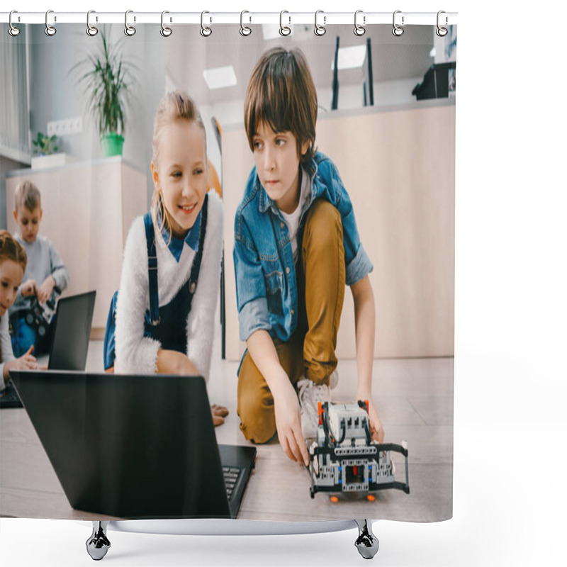 Personality  Kids Programming Robot On Floor At Machinery Class Shower Curtains