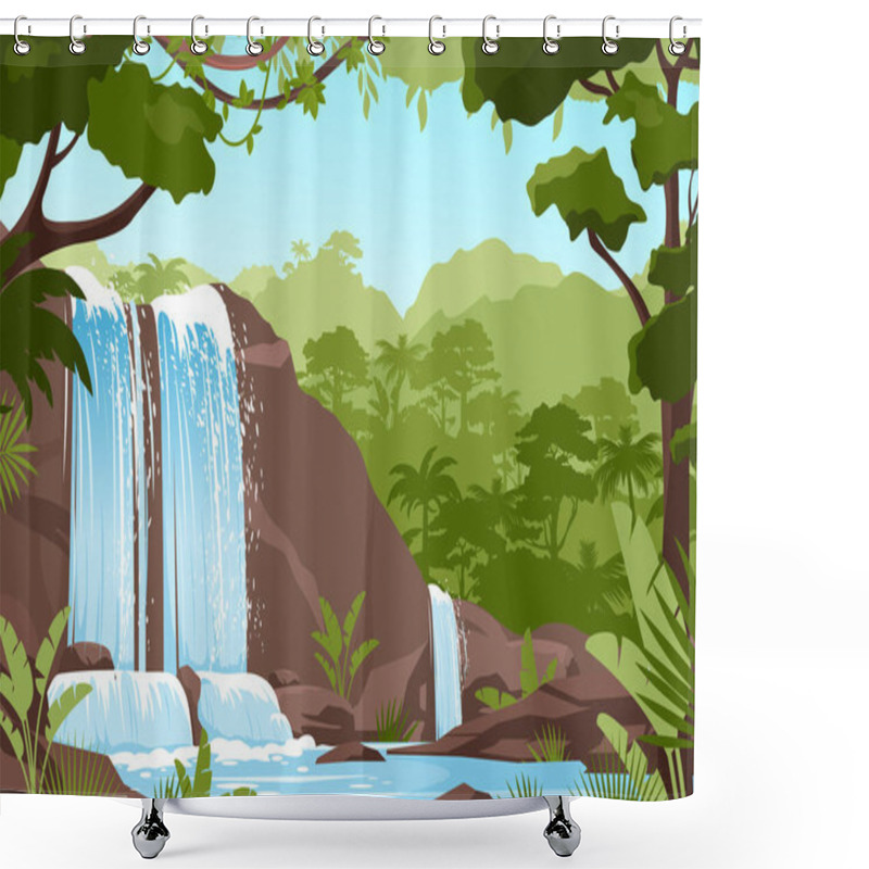 Personality  Waterfall Jungle Landscape With Rock Cascade, River Streams Shower Curtains