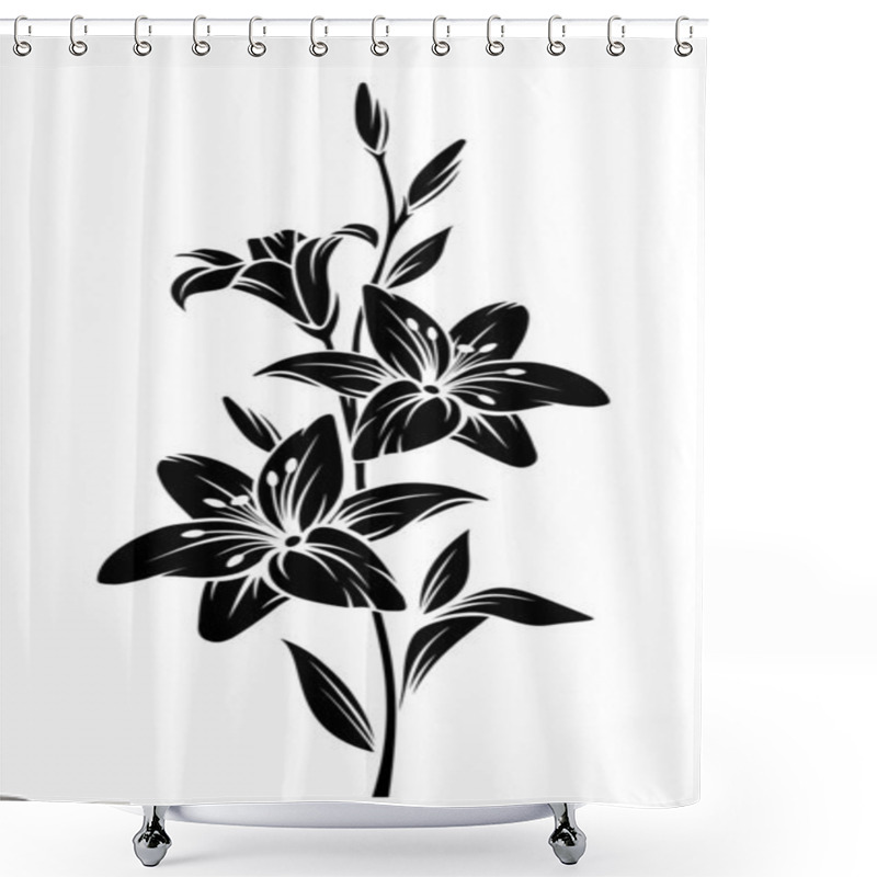 Personality  Vector Black Silhouette Of Lily Flowers. Shower Curtains