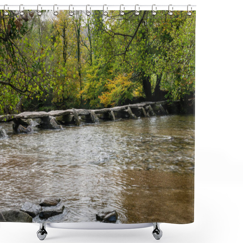 Personality  View Of The Clapper Bridge At Tarr Steps In Exmoor National Park Shower Curtains