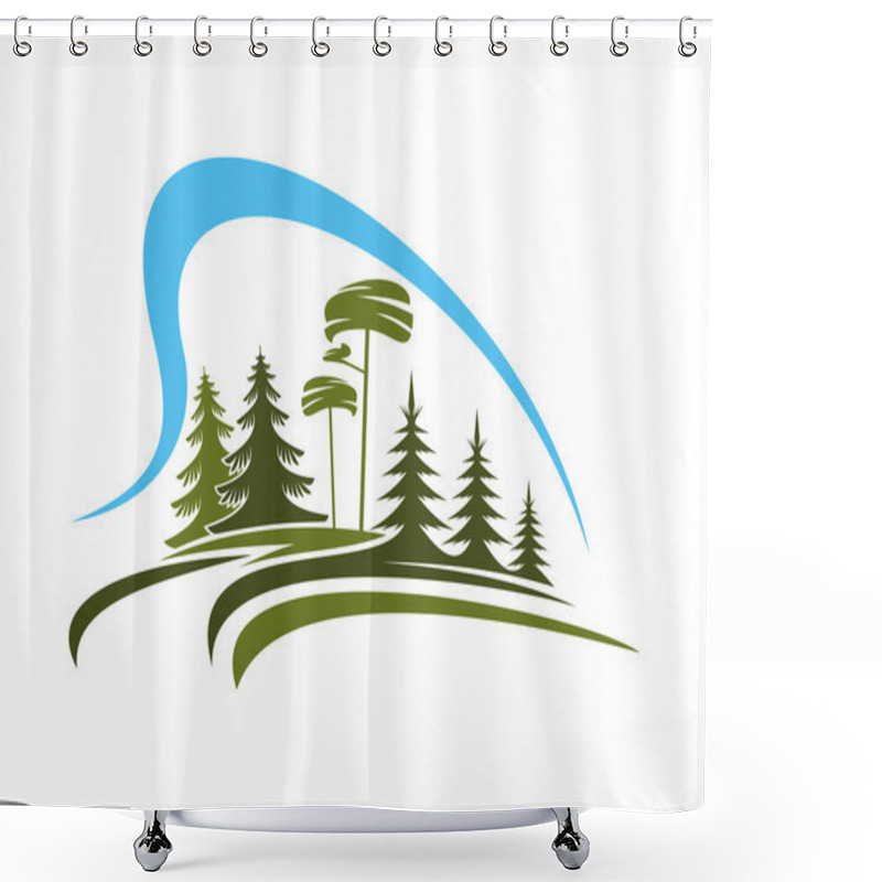 Personality  Forest Emblem With Glade, Trees And Sky Shower Curtains