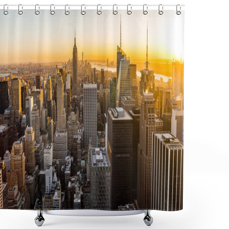 Personality  New York Skyline Manhatten Cityscape Empire State Building From Top Of The Rock Sunset Shower Curtains