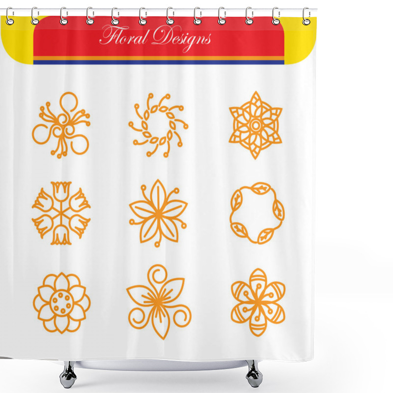 Personality  Vector Floral Line Icons & Logo Design Templates In Outline Styl Shower Curtains