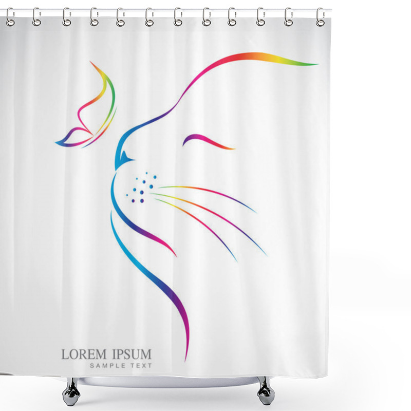 Personality  Vector Image Of Cat And Butterfly On White Background Shower Curtains