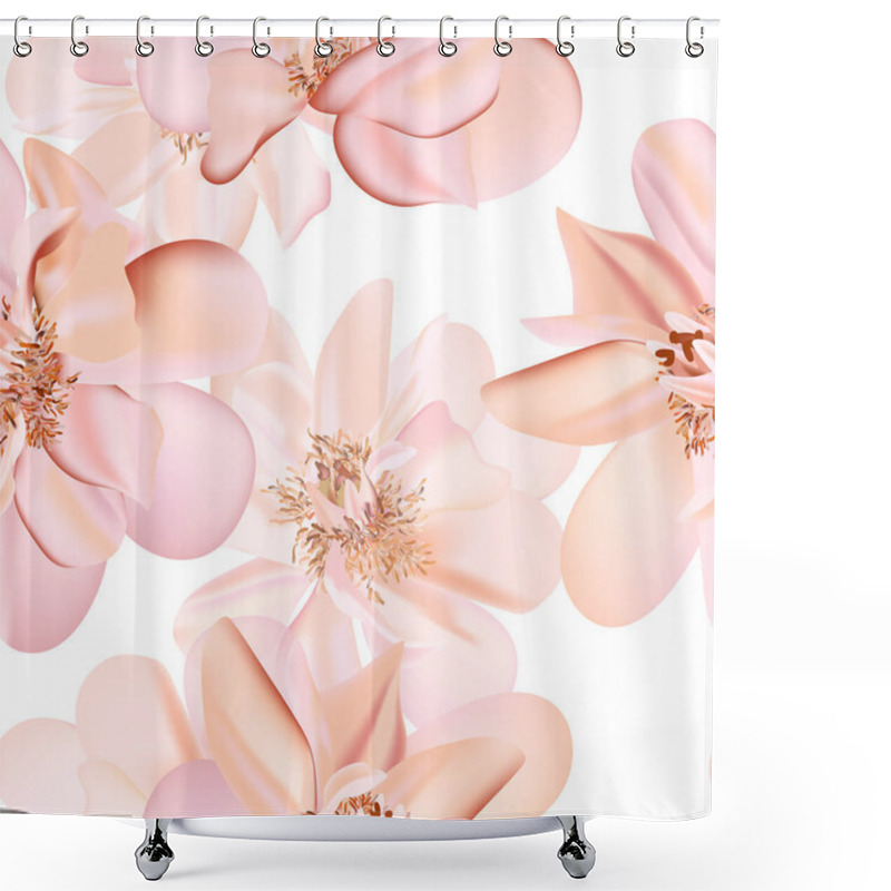 Personality  Wedding  Peony Floral Pastel Realisitic Pattern, Soft Orange Leaf Herbs On White Background. Vintage Spring Greeting Perfect For Packaging And Covers,  Website Background Shower Curtains