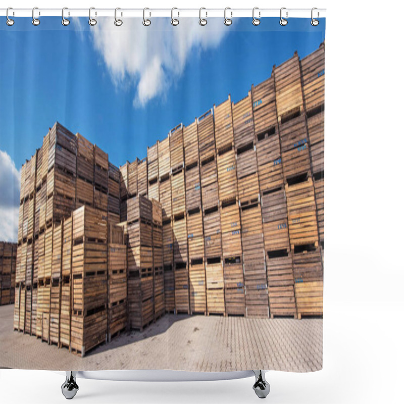 Personality  The Accumulation Of A Large Number Of Wooden Crates On The Site Shower Curtains