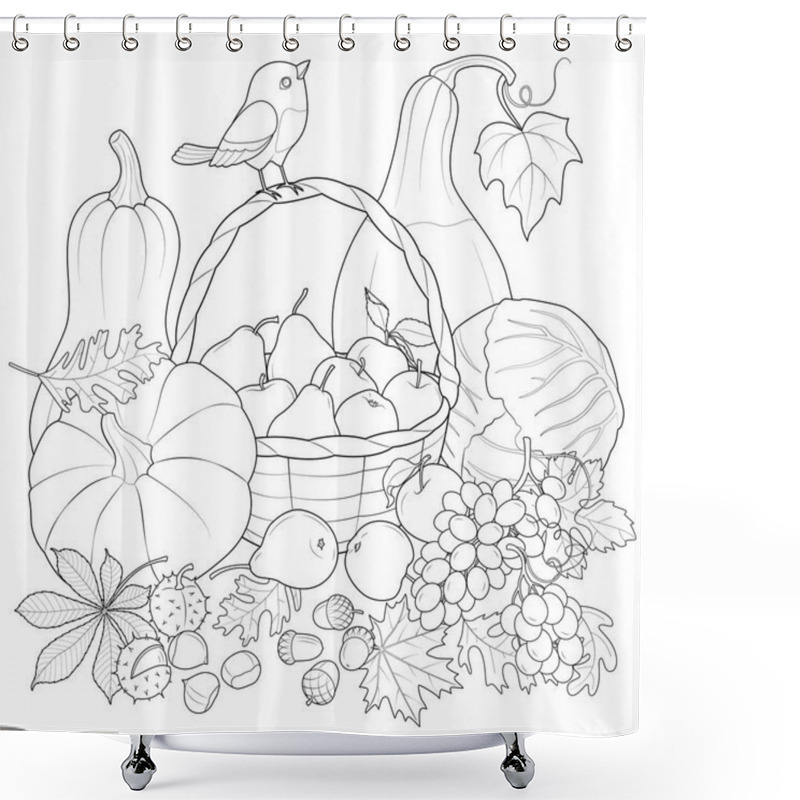 Personality  Autumn Harvest Black And White Vector Illustration Shower Curtains