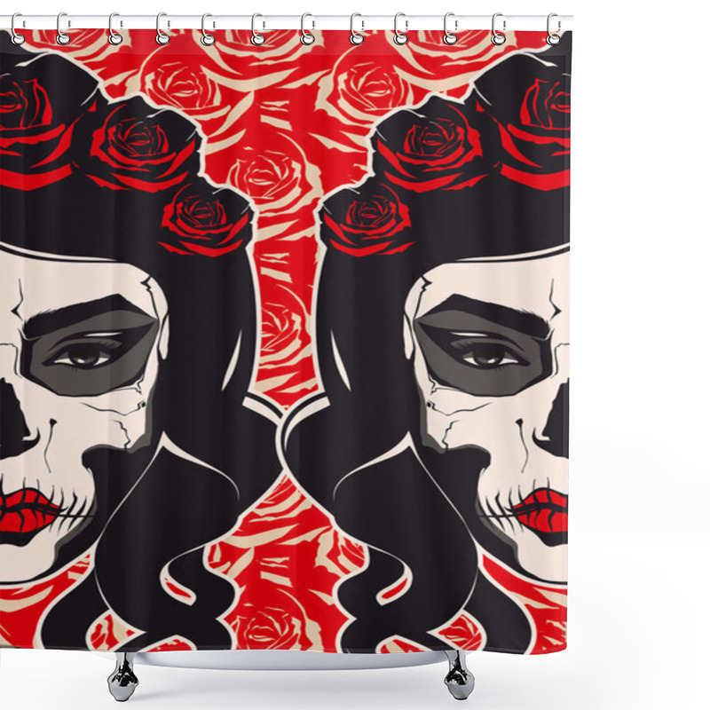 Personality  Sugar Skull Girl Face Day Of The Dead Shower Curtains