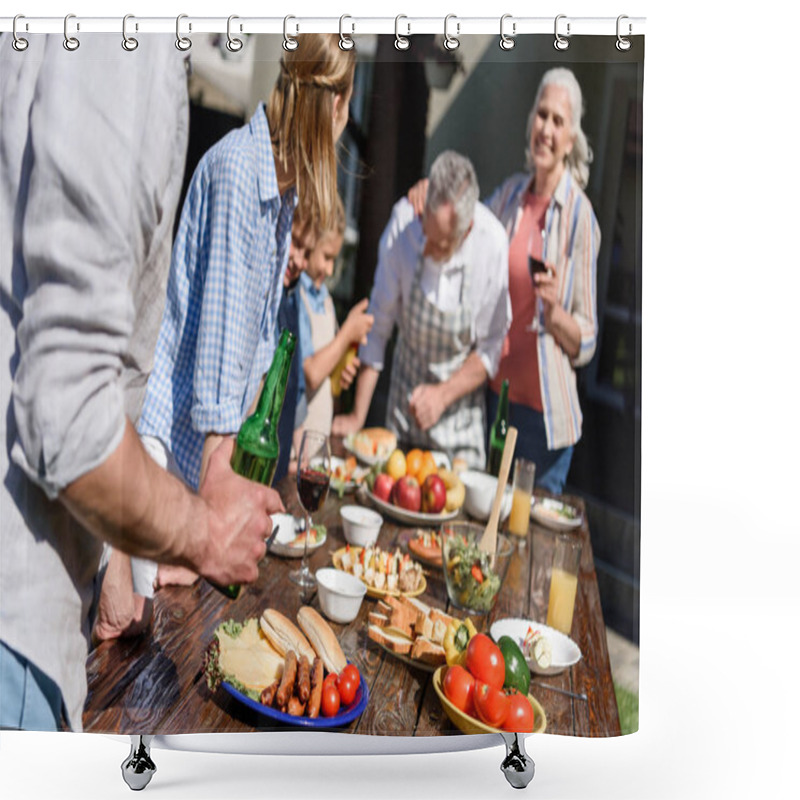 Personality  Happy Family Having Picnic On Patio Shower Curtains