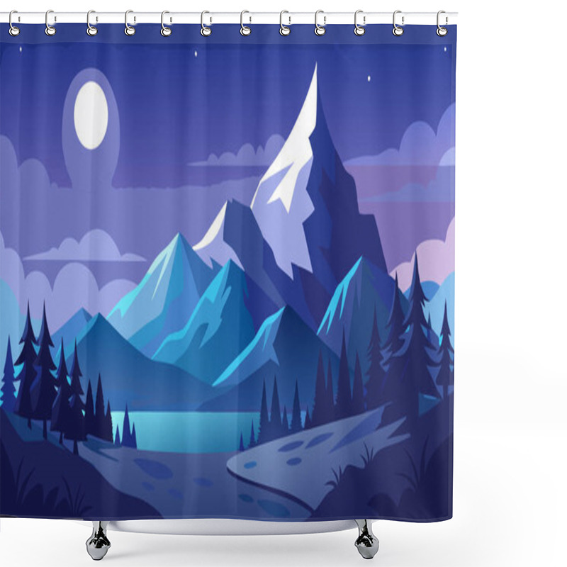 Personality  Peaceful Digital Illustration Of Snowy Mountains At Night With Starry Sky Shower Curtains