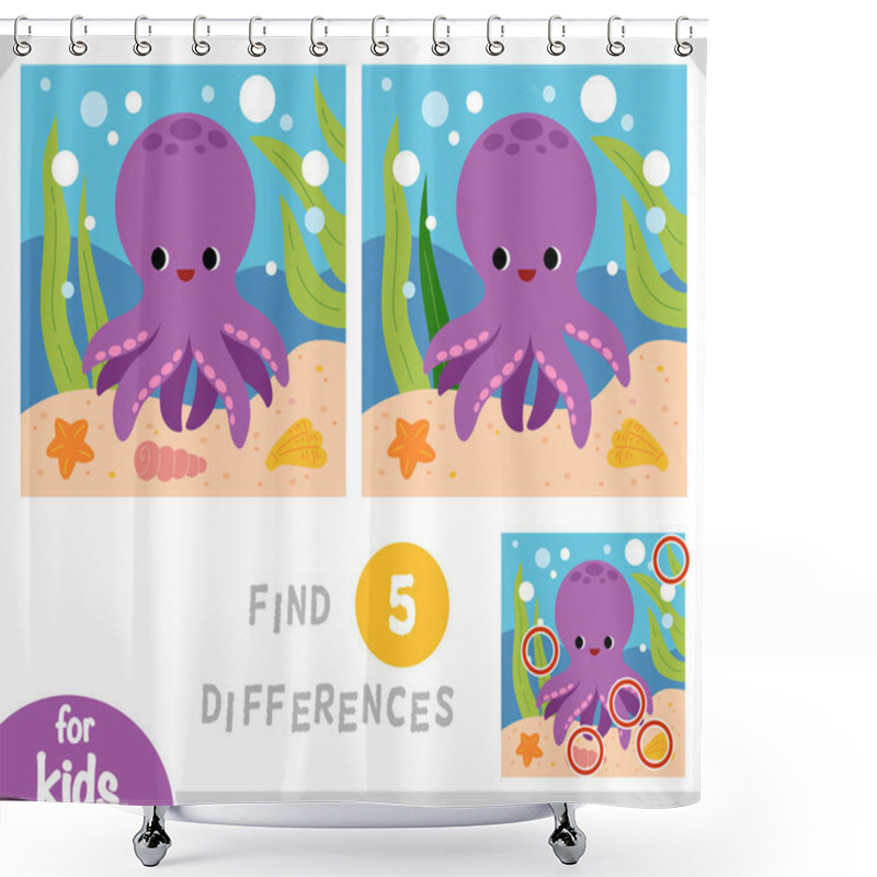 Personality  Find Differences Educational Game For Children, Cute Octopus And Sea Background Ocean Floor Shower Curtains