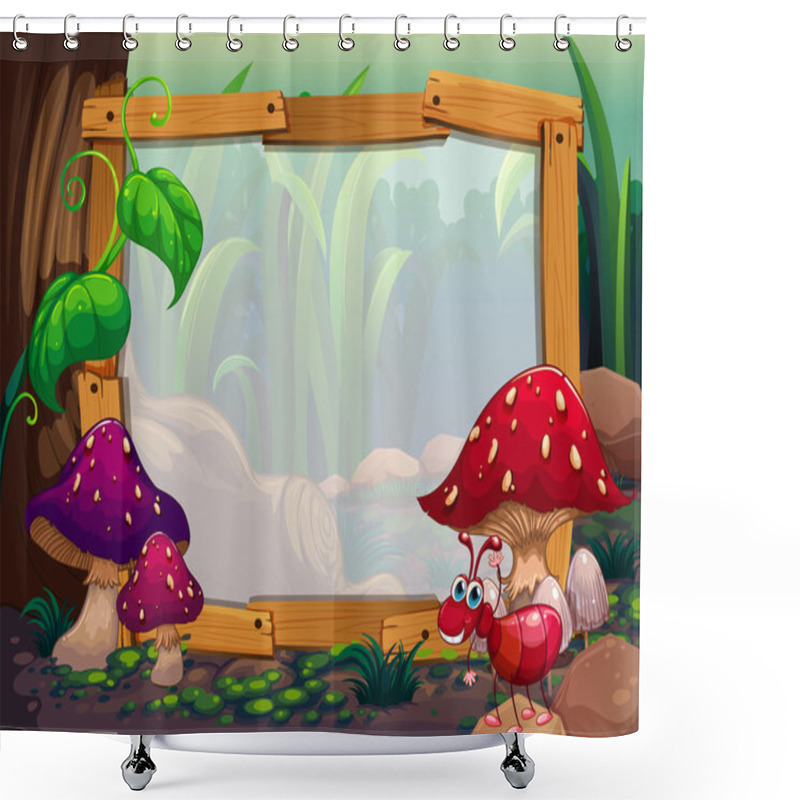 Personality  Wooden Frame With Mushroom Background Shower Curtains