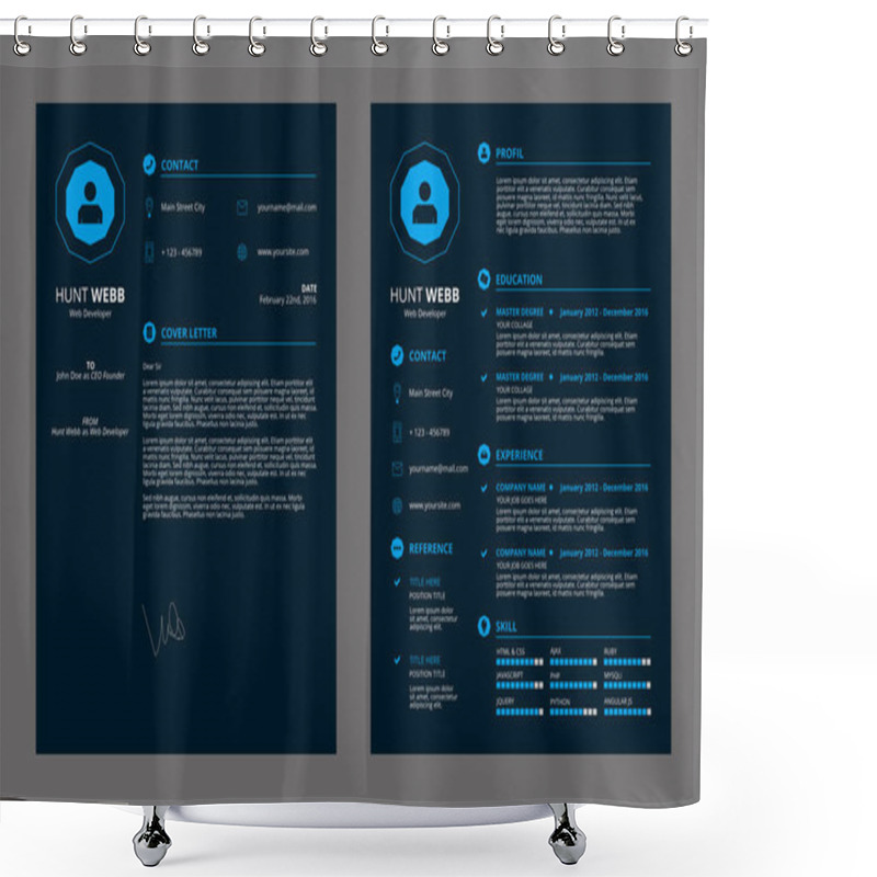 Personality  Simple Resume Dark Blue Shower Curtains