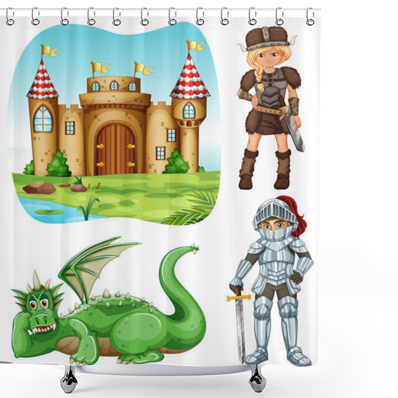 Personality  Medieval Set With Knight And Dragon Shower Curtains