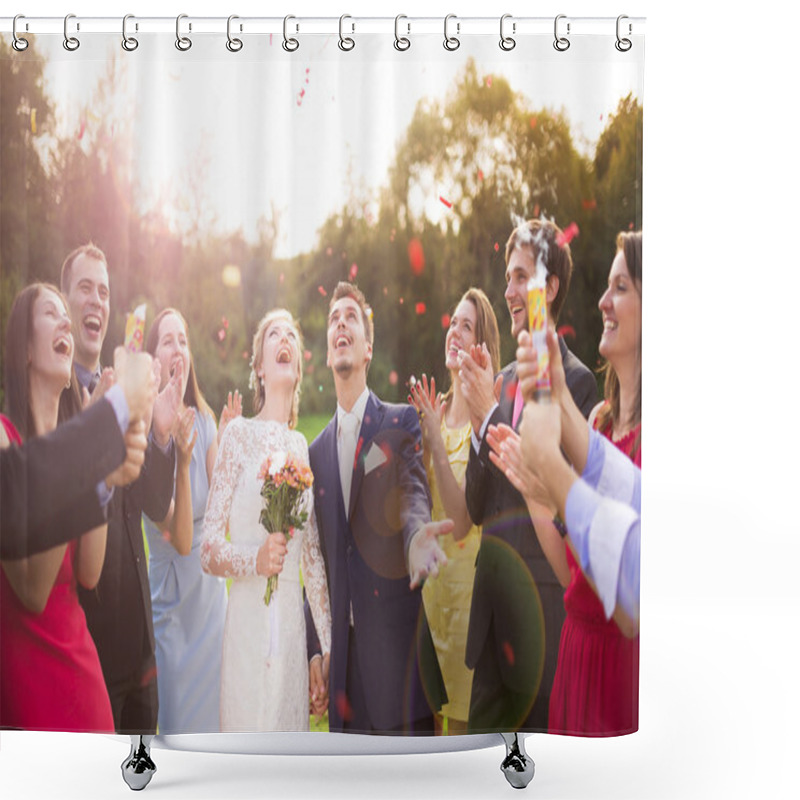 Personality  Newlywed Couple And Their Friends Shower Curtains