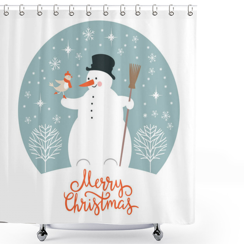 Personality  Snowman And Bird Card Shower Curtains