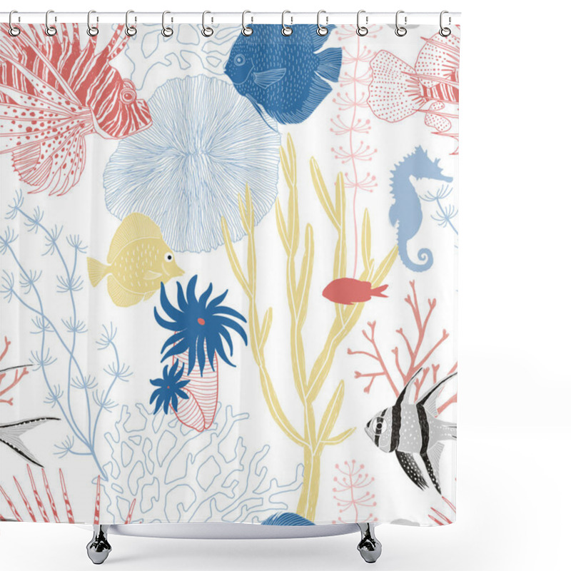 Personality  Underwater Graphic Illustration Seamless Pattern Shower Curtains