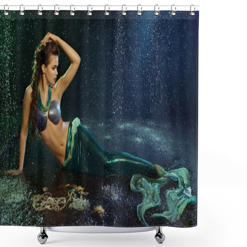 Personality  Young Girl At The Image Of Mermaid Shower Curtains