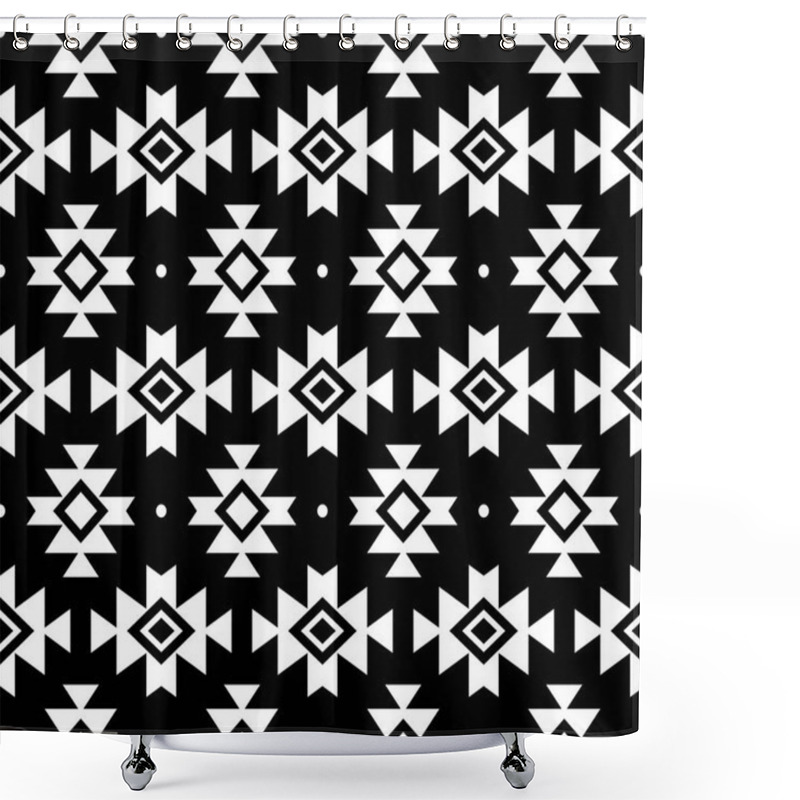 Personality  Aztec Vector Pattern, Tribal Background, Navajo Design In White On Black Background Shower Curtains