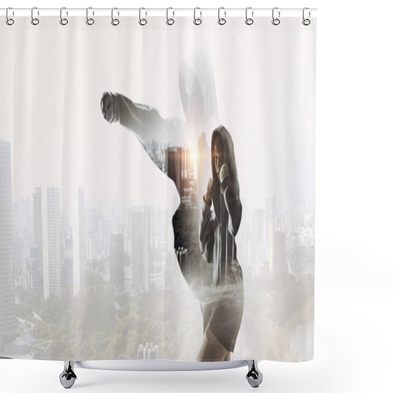 Personality  She Is Fighting For Success . Mixed Media Shower Curtains