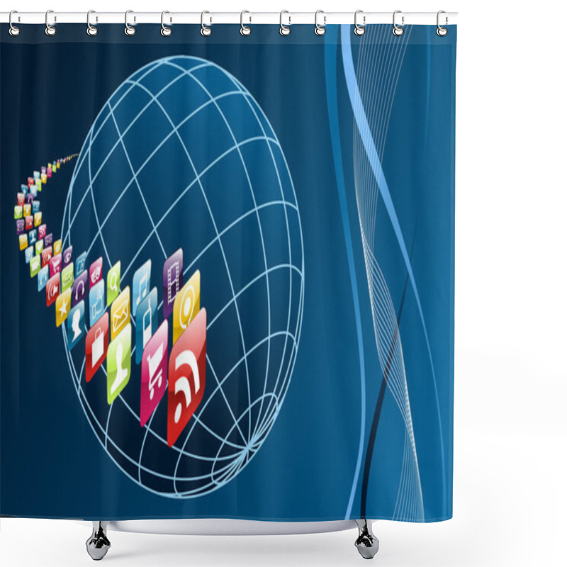 Personality  Global Mobile Phone Apps Icons Arround The World Shower Curtains