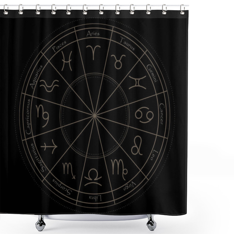 Personality  Illustration Of Zodiac Wheel With Astrological Signs On Black Background Shower Curtains