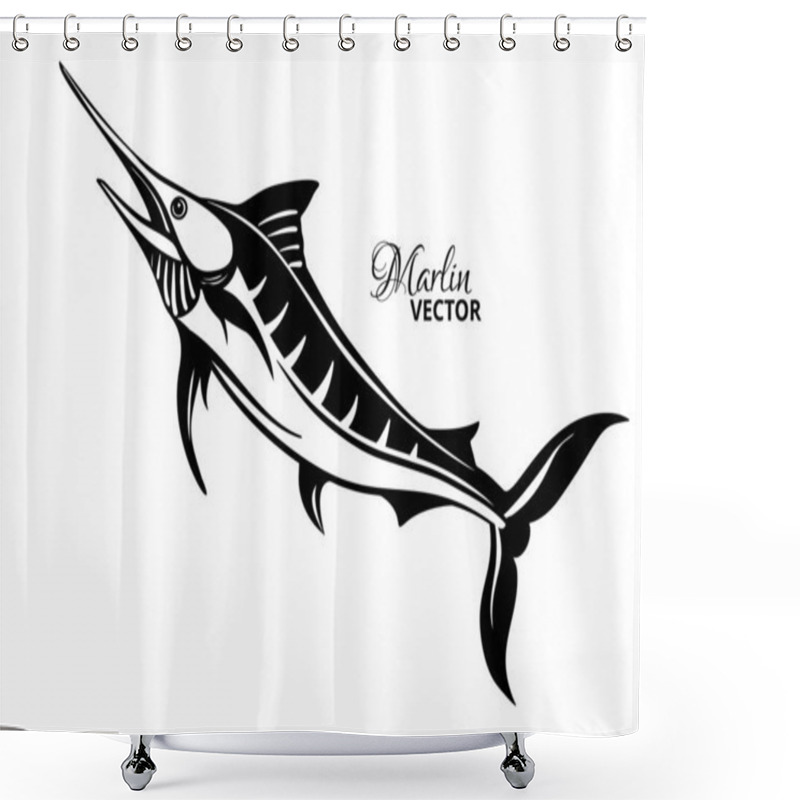 Personality  Marlin Fish Logo Template. Sailfish Jumping Out Of The Water. Vector Illustration. Shower Curtains