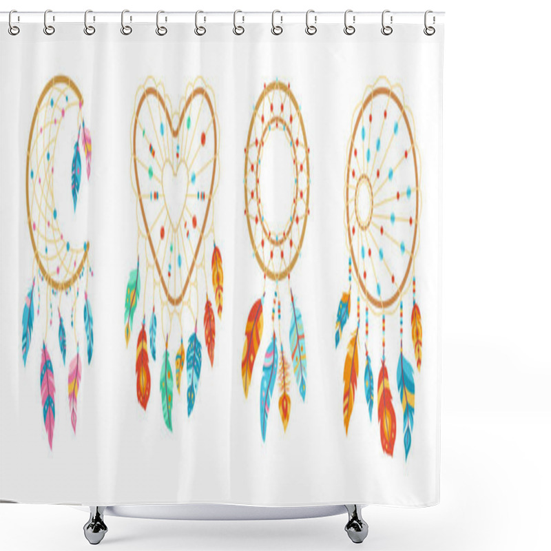 Personality  Boho Dreamcatcher Feathers Set Talisman Vector Shower Curtains