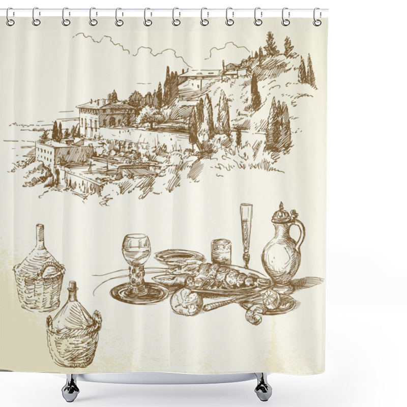 Personality  Wine, Vineyard, Tuscany - Hand Drawn Collection Shower Curtains