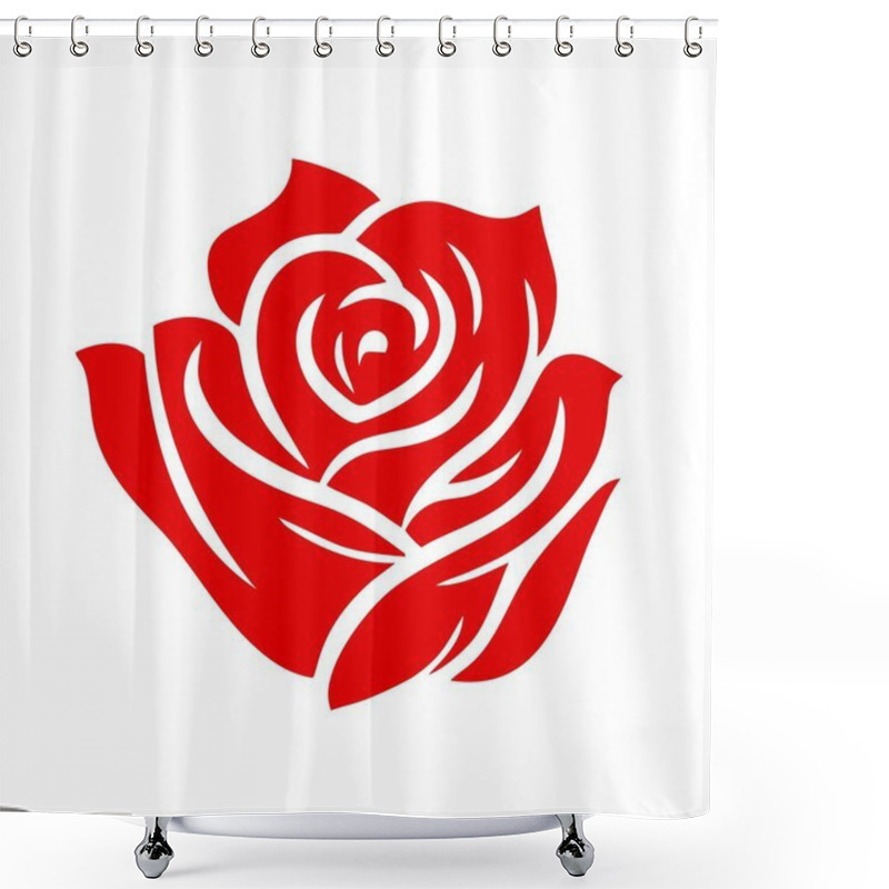 Personality  Rose Icon. Decorative Flower Silhouette Isolated On White Background. Blossom Vector Illustration. Shower Curtains