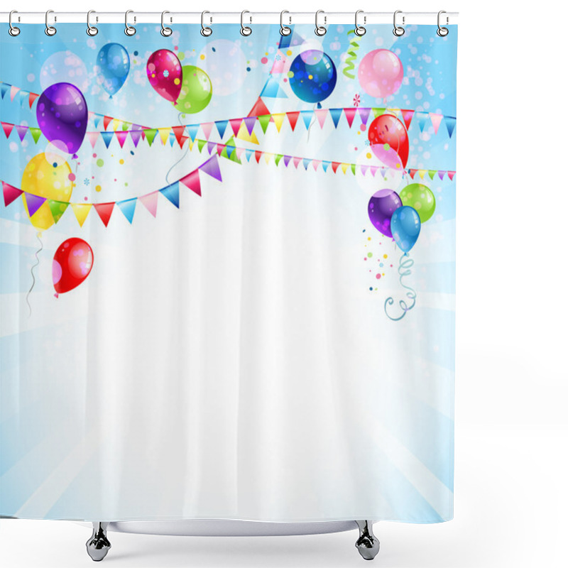 Personality  Blue Holiday Background With Balloons Shower Curtains