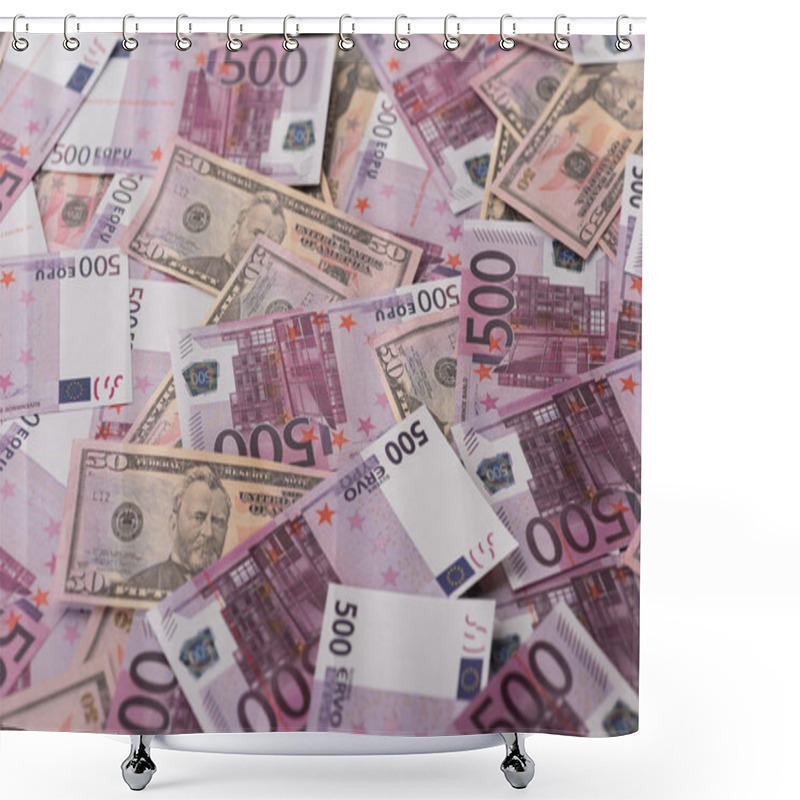 Personality  Background Of Spread Euro And Dollar Banknotes, Sports Betting Concept Shower Curtains