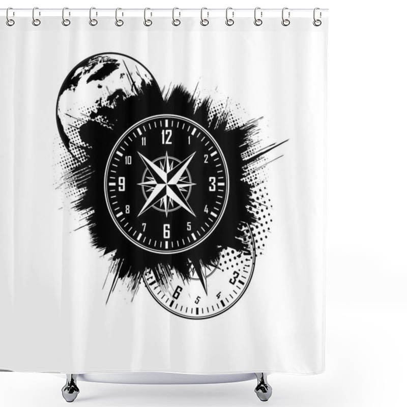 Personality  World Map Clock Grunge Background Shower Curtains