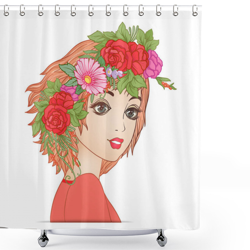 Personality  A Young Beautiful Girl With A Flower Wreath On His Head. Shower Curtains