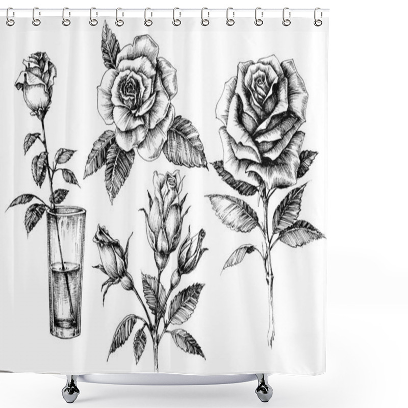 Personality  Roses Set, Floral Design Elements Collection Shower Curtains